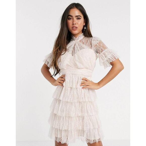 NWT By Malina Dusty Pink Liona Lace Dress Bridal Size Small - Picture 1 of 10